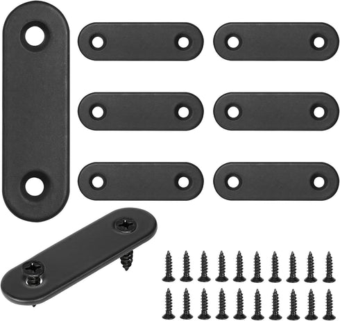 16Pcs Flat Bracket, Stainless Steel Straight Brace, Black Straight Corner Brace with Screws - 50 x 16 x 2mm