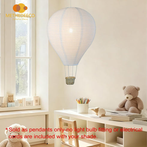 14" 22" Hot Air Balloon Hanging Lampshade, Handmade Faux Linen Decorative Pendant Shade for Nursery, Kids Room