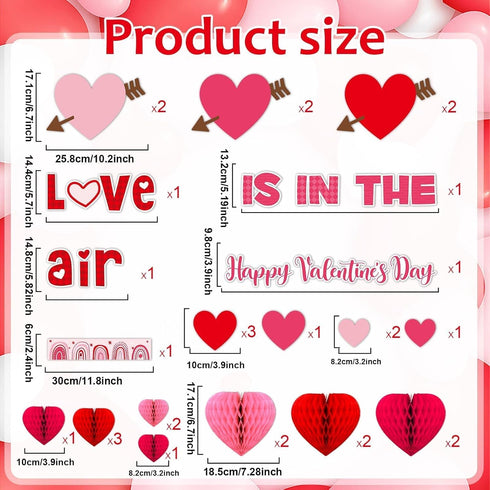 Valentine's Day Bulletin Board Decoration 3D Heart Honeycombs Love is in The Air Cutouts Border Trims Lovely Heart Bulletin Board Classroom Decor for School Happy Valentine's Day Party Supplies by Jacyan