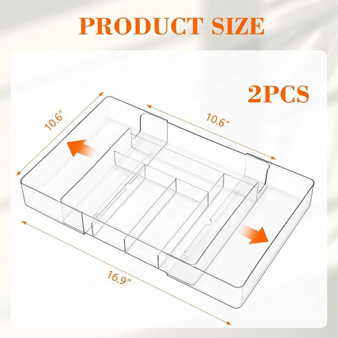 Briwooody 2 (Clear,8 Pcs Large Expandable Acrylic Drawer Organizers, Grid Adjustable Drawer, Dividers Organizer