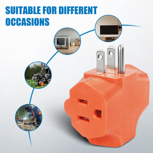 EXTRASTAR 3 Outlet Extender, Heavy Duty Grounded Wall Tab, Electrical Multi-Outlet Power Splitter, Orange