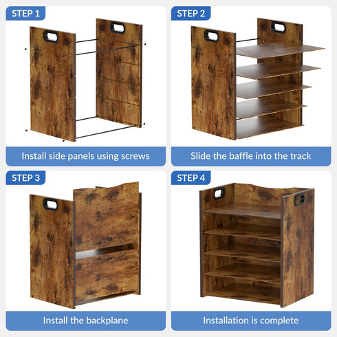 File Organizer for Desk, Wood Desk Organizer, 5 Tier Office Accessories with Handle, Mesh File Organizer