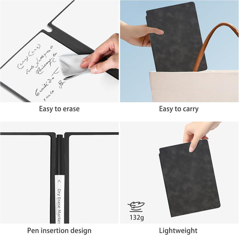 Marte Vanci Whiteboard Notebook, Reusable Dry Erase Pad, A5 Portable with Pen and Wiping Cloth for Notes