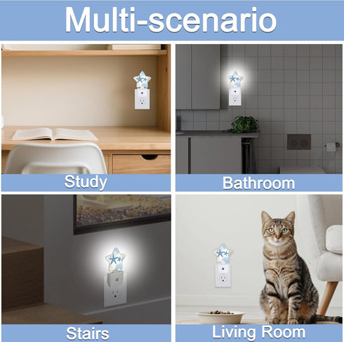 Gift,0.5W Ocean Starfish Coral Night Light,Coastal Beach Plug-in Star Night Lights with Dusk-to-Dawn Sensor