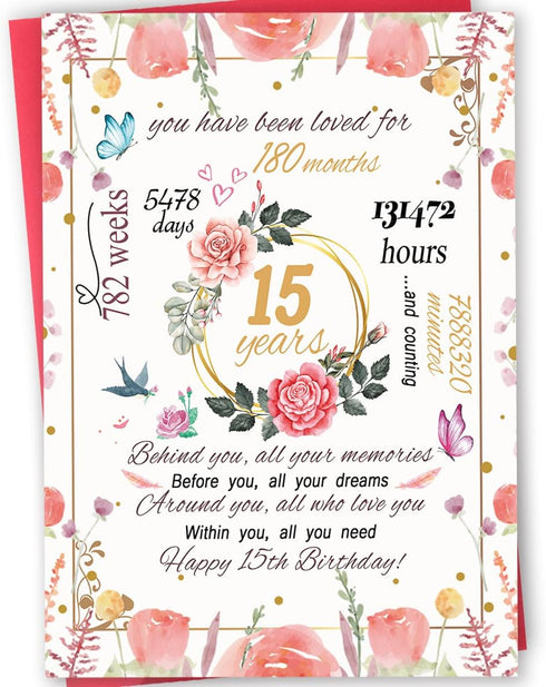 mmuue Sweet 15th Birthday Card, Funny 15th Birthday Gifts for Daughter Niece Granddaughter