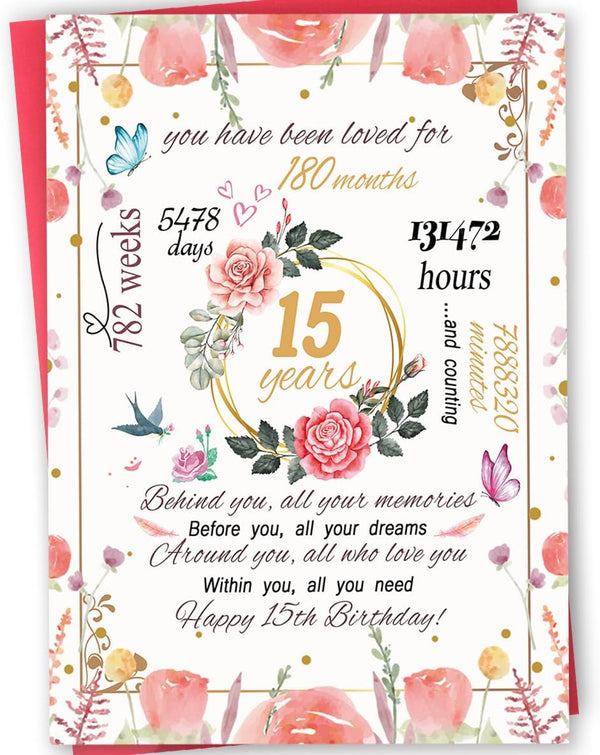 mmuue Sweet 15th Birthday Card, Funny 15th Birthday Gifts for Daughter Niece Granddaughter