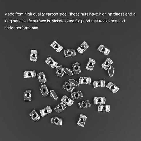 100 Pieces 2020 Series T Nuts, M3 T Slot Nut Hammer Head Fastener Nut, Nickel Plated Carbon Steel