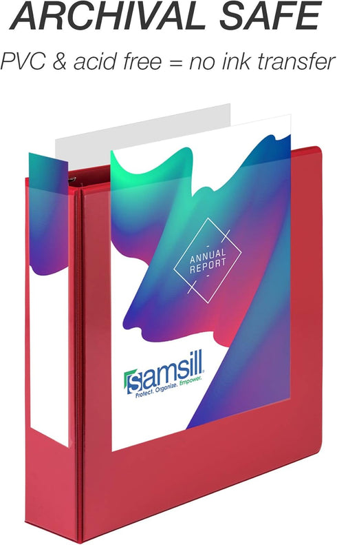 Samsill Economy 3 Ring Presentation View Binder, 2 Inch Round Ring, Holds 425 Sheets, Red