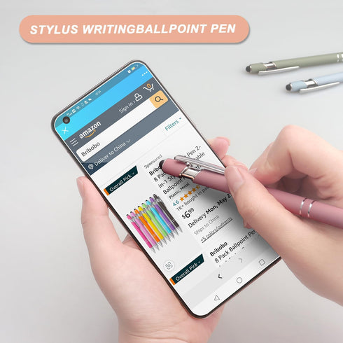Ballpoint Pen 2-in-1 Stylus, Retractable Metal Stylus Pen for Touch Screens, 1.0 mm Black Ink, 6 Pack (Pastel Color)