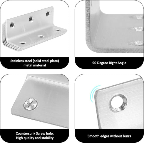 4 Pack 8" Wood,200mm L Bracket, Heavy Duty Corner Brace, Shelf Bracket Angle Bracket for Shelves, Polished Silver