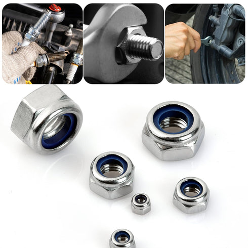 ALLWIN M3 M4 M5 M6 M8 M10 M12 Set,140PCS Nuts,304 Locknuts Assortment Kit - Metric Nylon Insert Lock Nuts Lock