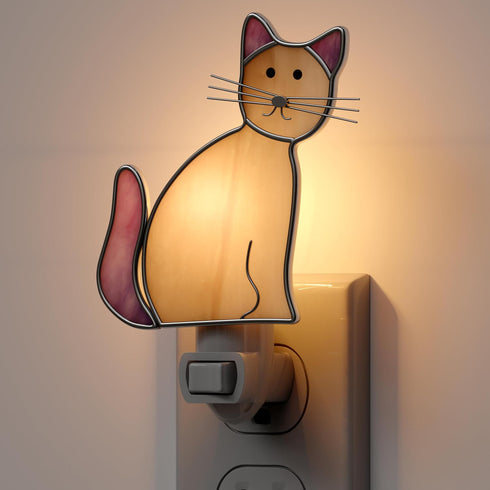 KY&BOSAM Stained Glass Cat Night Lights Plug into Wall 1-Pack 7W Plug