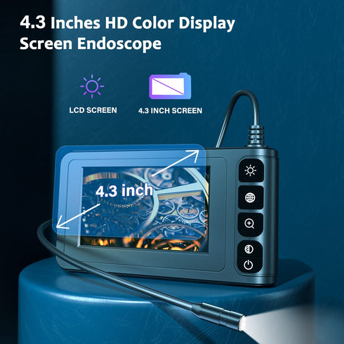 Industrial Endoscope Borescope Camera with Light, 4.3'' LCD Screen, Handheld Waterproof Inspection Camera