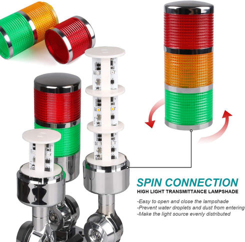 110V to 220V LED Stack Tower Lights, Industrial Warning Andon Signal Tower Indicator Lamp, 3 Layer