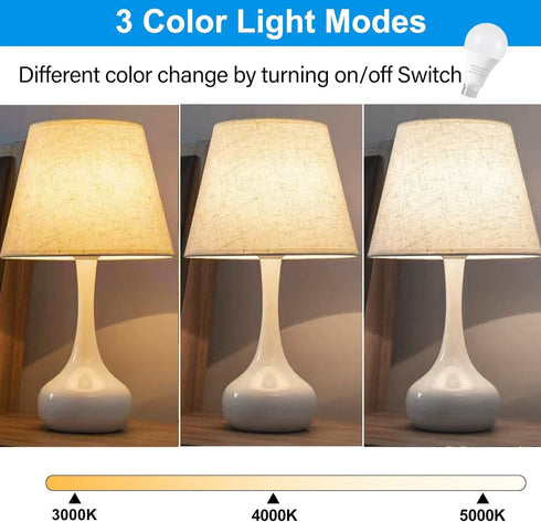 A19 3-Color LED Light Bulbs, Warm White, Daylight, Natural White, 9W (60 Watt Equivalent), 800 Lumen, E26 Base, 4 Pack