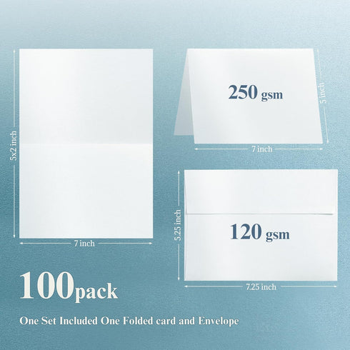 Shimmer 5x7 A7 100 Pack White Blank Cards and Envelopes, Goefun Pearl White Folded Cardstock and Envelopes Self Seal