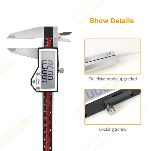 Digital Caliper, 8" Waterproof Electronic Vernier Caliper, Industrial Stainless Steel Measuring Tool with Large LCD