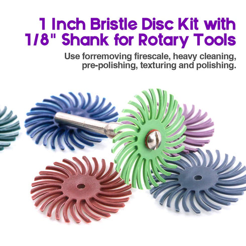 Swpeet 66Pcs 1 Inch Mixed Grit Radial Bristle Disc Abrasive Brush Kit with 1/8" Shank for Rotary Tools