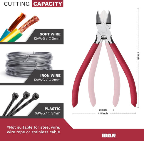 IGAN-P6 Wire Cutters (Pack of 2): 6-inch Ultra Sharp Side-cutting Pliers for Crafts, Electrical, Clean Cuts
