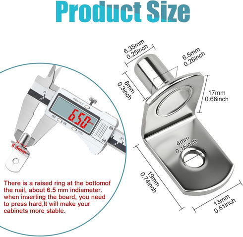 Veiwonat 50 Pins1/4 Inch Pcs Shelf Pegs Upgraded Diameter L-Shaped Perforated Nickel Plated Shelf Pins, Cabinet Shelf