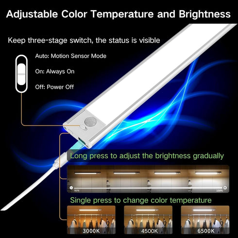 Closet 3-Color Dimmable Counter (4, 8 inch) Motion Sensor Under Cabinet Lighting-Magnetic Rechargeable Lights
