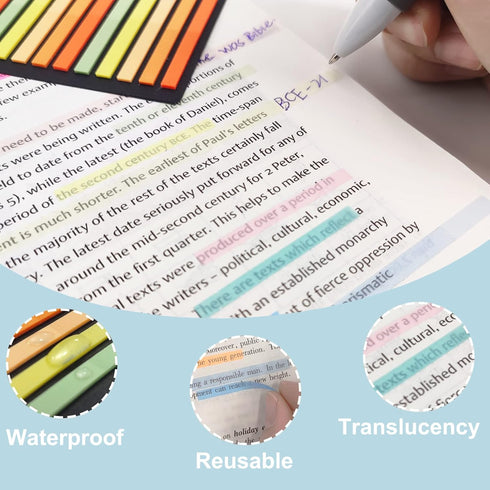 Sticky Long Tabs, 6 Sheet Highlighter Tape, 960 Pcs Translucent Sticky Notes for Annotating Books
