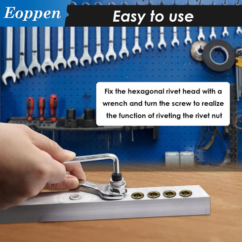 Eoppen 50Pcs 1/4-20 Rivet Nuts with Hand Rivet Nut Tool, Carbon Steel Flat Head Threaded Insert Nut Kit for Furniture