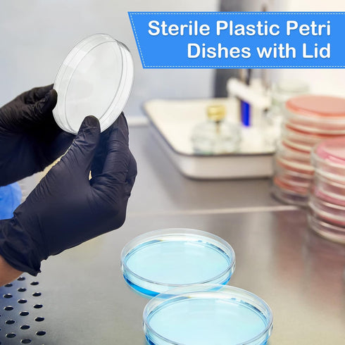 Xuhal 200 Pack Sterile Petri Dishes with Lid, 90mm Dia x 16mm, Plastic Petri Plates for Lab