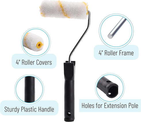 Bates Paint Tray Set, 10 pcs, 4-Inch Paint Roller Kit with Small Paint Roller Brush and Tray