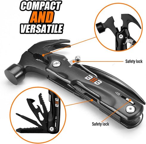 13 1 Hammer BIIB Gifts for Men, in Multitool Camping Accessories, Mens Gifts for Dad Him Boyfriend, Anniversary