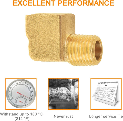 SUNGATOR 1/4 Inch Brass Elbow Fittings, 90 Degree Male × Female Barstock Street Pipe Connectors for Air Compressor (2