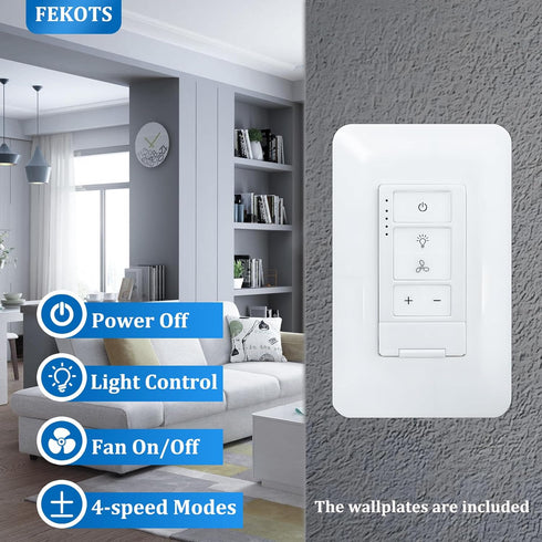 Dimmer 4-Speed Universal Ceiling Fan Control and Light Switch, Wall Control,Single Pole Fan & Light Switch Combo,Safety
