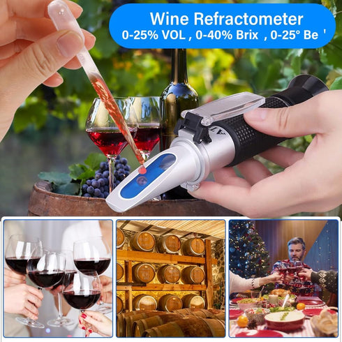 VGVGV 3-in-1 0-25% 0-40% 0-25Baume' Refractometer, Grape Wine Refractometer Alcohol Brix Tester Concentration Meter