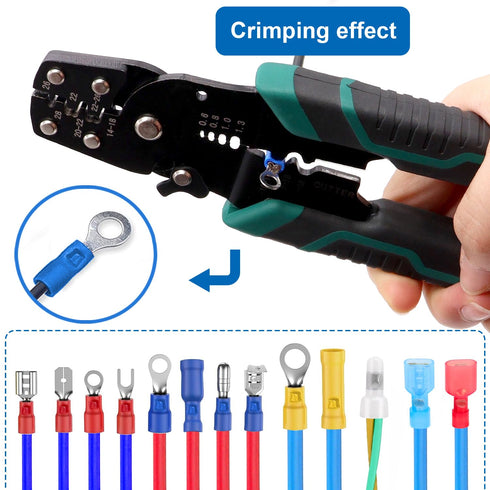 smseace 251pcs Crimping Tool with #8 Fork Spade Connectors, 22-10AWG Wire Fork Connectors, Multifunction
