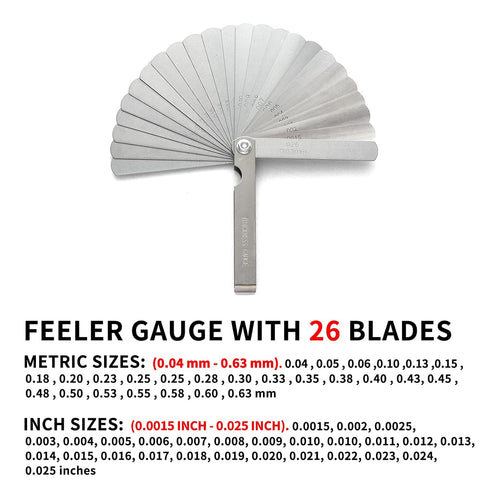 2 Pack Feeler Gauge with 32/26 Blades and 1 Pack Offset Feeler Gauge with 16 Blades - Stainless Steel Dual Marked