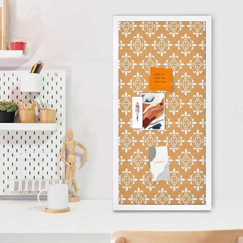 Decorative Cork Board for Walls, White Floral Print Bulletin Board, Vision Board for Office, School, Bedroom