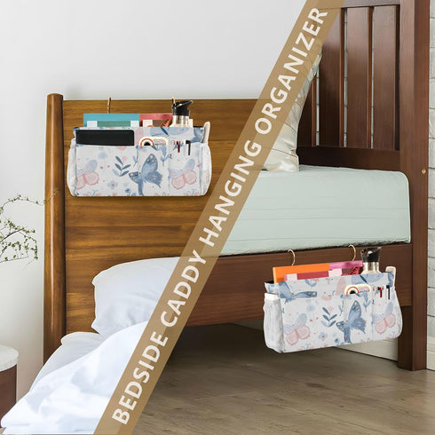 SyXIOP Pastel Blue Butterfly Bedside pouching Organizer Table Cabinet Storage Organizer for TV Remote Control, Phones