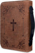 Classic Crosses Bible Covers, PU Leather Waterproof Bible Case with Handles for Study Bible Carrying - 2XL