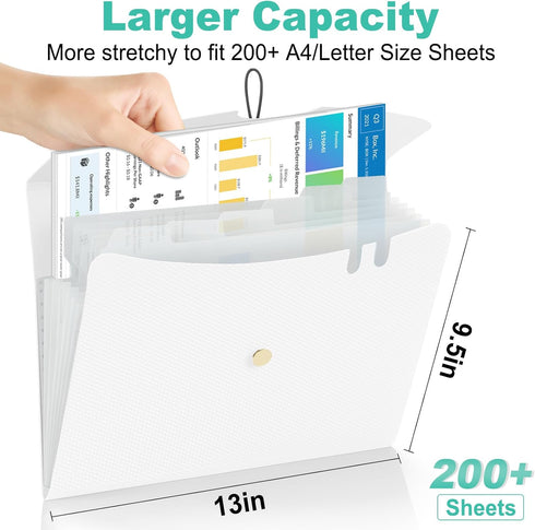 Sooez 7 Pocket Expanding File Folder, Premium Accordion File Organizer, Letter Size Folders for Documents, Sleek Filing Folders with Bungee Closure, Portable Folders for School Office Supplies, White by Sooez
