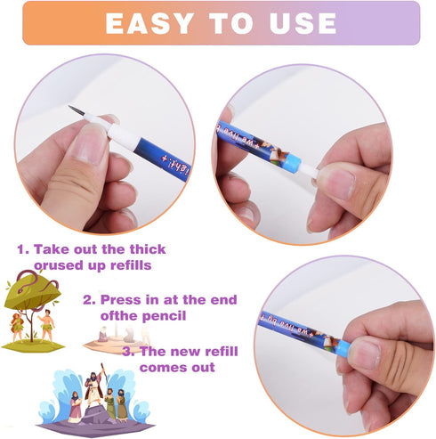 Kolewo4ever 48pcs HB Bible Verses Pencils - Multicolor Non-Sharpening Stackable Pencils for Sunday School Gifts