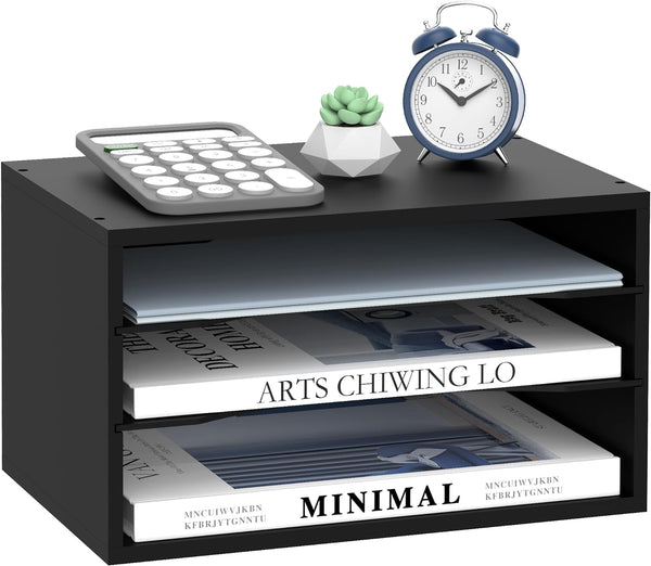 SUPEASY Wood Desk Organizer, 3 Tier Paper File Organizer, Wooden Desktop Mail Sorter for Office, School, Home
