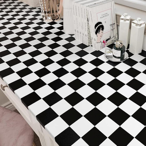 YENHOME Removable Checkered Wallpaper 17.7"X80" Neutral Black and White Thick Matte Waterproof Contact Paper