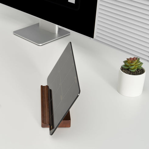 Desktop Black Glass Weekly Planner Dry Erase Whiteboard, 12x6" with Detachable Wood Stand, Small Portable Week Calendar