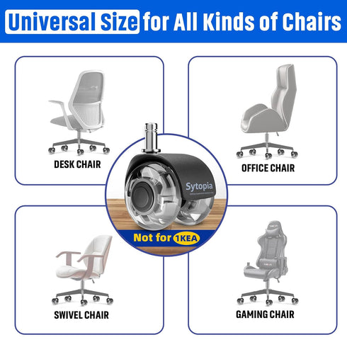 Office Chair Caster Wheels (Set of 5), Heavy Duty Office Chair Wheels, 2'' Mute Rubber Casters for Hardwood Floors and Carpet, 11x22 mm Universal Fit (Grey)