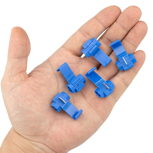 MUYI 100Pcs Blue Double Run or Tap IDC Quick Splice Electrical Tap Solderless Wire Connectors 18-16 AWG (Solid/Stranded)