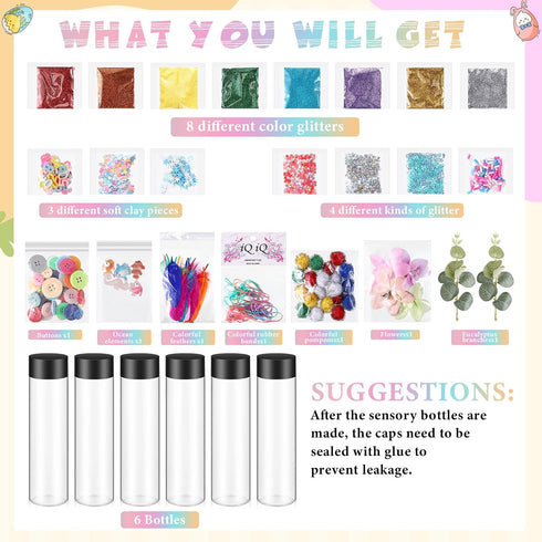 6 1-3 400 ml Arrowbash Pcs Sensory Bottles Kits for Toddlers Kids Plastic Calming Bottles Empty with Lid Calm Down Jar