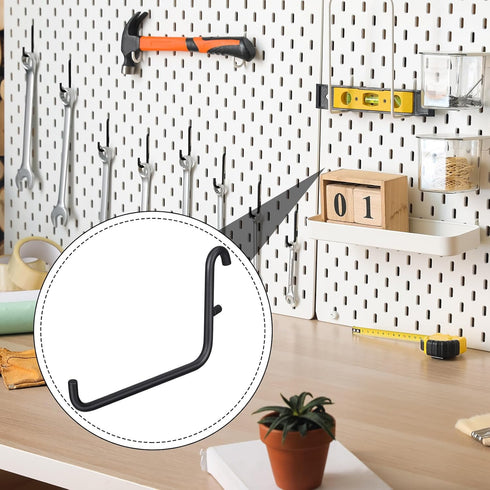 12 Pcs Black Pegboard Hooks, 6 x 9.5 Centimeters, Metal Storage Tool Accessories Compatible with IKEA Skadis Pegboard