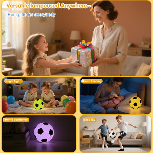 GYZLK 9 Dimmable (5.12 inch) Soccer Silicone Night Light, Soft Colors with Remote Timer, Rechargeable, Battery Operated