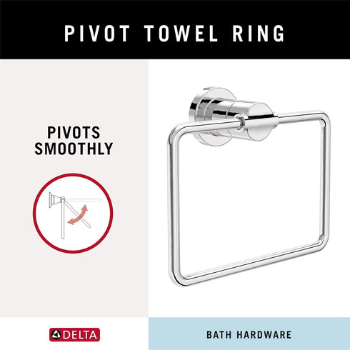 DELTA FAUCET NIC46-PC Nicoli Wall Mount Square Closed Towel Ring in Polished Chrome - Bath Hardware Accessory