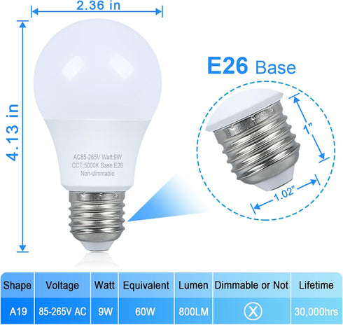 4 Pack LED Light Bulbs 60 watt Equivalent, Daylight 5000K, A19 Standard Light Bulbs, E26 Medium Base, Non-Dimmable by Marxlait